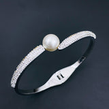 Pearl Cubic Zirconia 18K Gold Stainless Steel Openable Kada bangle for Women