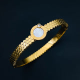 Mother of Pearl Etch Work 18K Gold Stainless Steel Openable Kada Bangle for Women