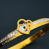 Love Lock Cubic Zirconia 18K Gold Stainless Steel Openable Kada bangle for Women