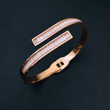 Invisible Setting Baguette Cubic Zirconia 18K Gold Stainless Steel Openable Kada bangle for Women