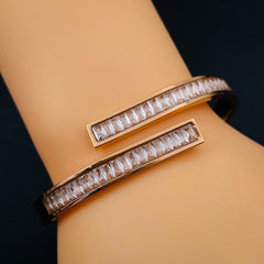 Invisible Setting Baguette Cubic Zirconia 18K Gold Stainless Steel Openable Kada bangle for Women