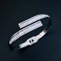 Invisible Setting Baguette Cubic Zirconia 18K Gold Stainless Steel Openable Kada bangle for Women