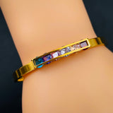 Rainbow Multi Colour Zircons 18K Rose Gold Stainless Steel Openable Kada bangle for Women