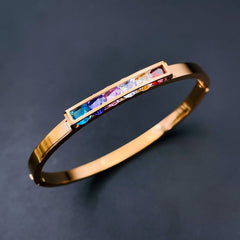 Rainbow Multi Colour Zircons 18K Rose Gold Stainless Steel Openable Kada bangle for Women