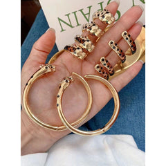 Black Spotted Panther Leopard 18K Gold Openable Cuff Kada bangle for Women