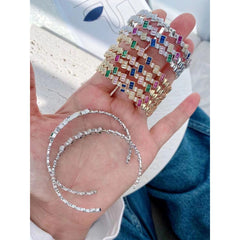 Rainbow Multi Color Baguette 18K Gold Copper Free Size Cuff Bangle for Women