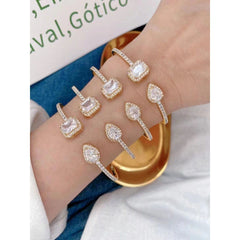 Emerald Drop Cubic Zirconia 18K Gold Copper Open Cuff bangle for Women