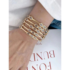 Emerald Cut Cubic Zirconia 18K Gold Open Copper Kada Bangle for Women