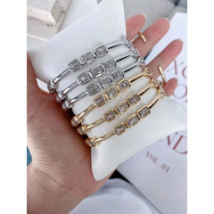 Emerald Cut Cubic Zirconia 18K Gold Open Copper Kada Bangle for Women