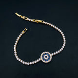 Evil Eye Blue Cubic Zirconia 18K Gold Copper Solitaire Bracelet For Women