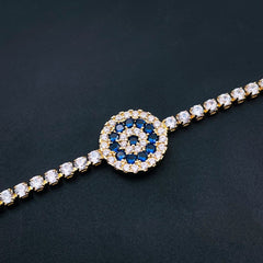 Evil Eye Blue Cubic Zirconia 18K Gold Copper Solitaire Bracelet For Women