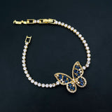 Blue Butterfly Cubic Zirconia 18K Gold Solitaire Bracelet For Women  