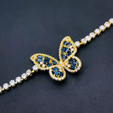 Blue Butterfly Cubic Zirconia 18K Gold Solitaire Bracelet For Women  