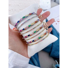 Multi Color Rainbow Dual Layer 18K Gold Copper Cuff Bangle for Women