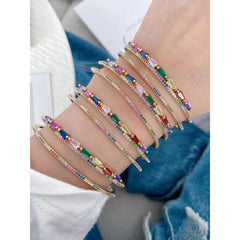 Multi Color Rainbow Dual Layer 18K Gold Copper Cuff Bangle for Women