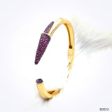 Dark Pink Nail 3D Cubic Zirconia Glossy 18K Gold Cuff Kada Bracelet For Women