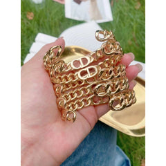 CD Curb 18K Gold Copper Glossy Cuff Bangle for Women