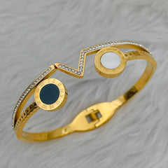 Roman Stainless Steel Cubic Zirconia Black White Rose Gold Bangle Kada Women