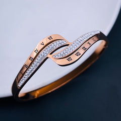 Wave Roman Rose Gold American Diamonds Stainless Steel Openable Bangle Kada Women