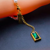 Love Green Emerald Pearl Links Toggle Clasp 18K Gold Stainless Steel Bracelet for Women