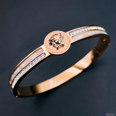 Stylish Copper Princess Cut Cubic Zirconia Mother Of Pearl Rose Gold Openable Bangle Kada Women