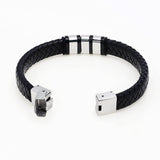 Rope Stainless Steel Silver Black Customized Personalised Laser Engraved Wrist Band Leather ID Bracelet For Men