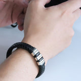 Rope Stainless Steel Silver Black Customized Personalised Laser Engraved Wrist Band Leather ID Bracelet For Men