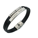 Dual Layer Stainless Steel Silver Black Customized Personalised Laser Engraved Wrist Band Leather ID Bracelet For Men