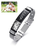 Mesh Stainless Steel Gold Silver Customized Personalised Laser Engraved Wrist Watch Band ID Bracelet For Men