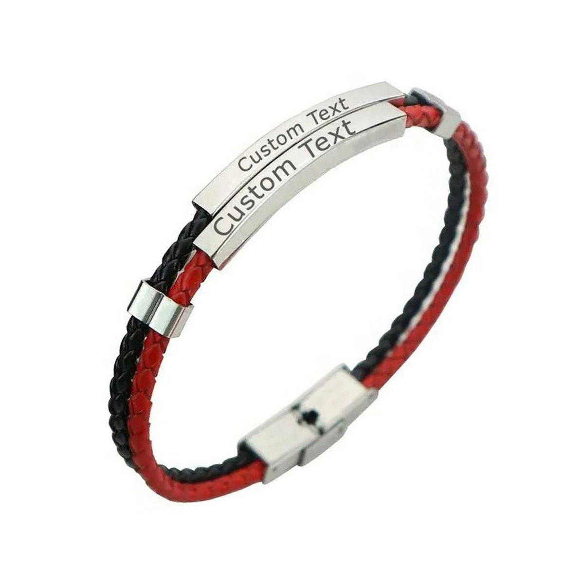 Rope Stainless Steel   Black Silver Customized Personalised Laser Engraved Wrist Band Leather ID Bracelet For Men