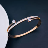 Solitaire Cubic Zirconia 18K Rose Gold Stainless Steel Openable Kada Bangle For Women