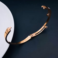 Solitaire Cubic Zirconia 18K Rose Gold Stainless Steel Openable Kada Bangle For Women