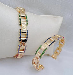 Screw Rainbow Multi Color 18k Gold Copper bangle Cuff Kada for Women