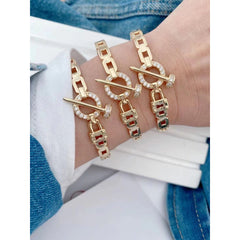 Link Nail Screw 18K Gold Cubic Zirconia Anti Tarnish Copper Cuff Kada Bangle for Women