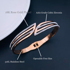Filigree 18K Rose Gold Stainless Steel Openable Kada Cuff Bangle For Women