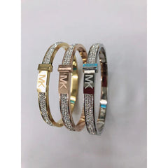 Stainless Steel Cubic Zirconia  Silver Silver Luxury MK  Push & Slide Clasp  Cuff & Kada Women