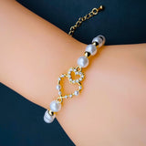 Twin Heart Love Cubic Zirconia 18K Gold Copper Pearl Bracelet for Women