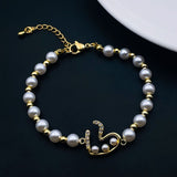Heart Love Cubic Zirconia 18K Gold Pearl Bracelet for Women