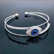 Blue Evil Eye Baguette Cubic Zirconia Silver Cuff Kada for Women