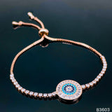 Evil Eye Baguette 18K Rose Gold Cubic Zirconia Adjustable Slider Bracelet for Women