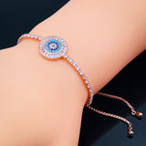 Evil Eye Baguette 18K Rose Gold Cubic Zirconia Adjustable Slider Bracelet for Women