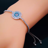 Evil Eye Baguette Silver Cubic Zirconia Adjustable Slider Bracelet for Women