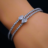 Drop Silver Cubic Zirconia Stretchable Copper Kada Bracelet for Women