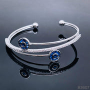 Dual Evil Eye Silver Blue Cubic Zirconia Kada for Women