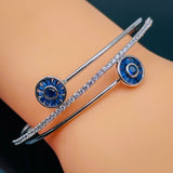 Dual Evil Eye Silver Blue Cubic Zirconia Kada for Women