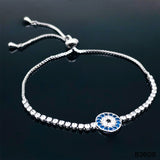 Blue Evil Eye Silver Cubic Zirconia Adjustable Slider Bracelet for Women