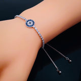 Blue Evil Eye Silver Cubic Zirconia Adjustable Slider Bracelet for Women