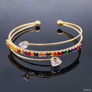 Rainbow Multi Color Drop Cubic Zirconia Cuff Kada Bracelet for Women
