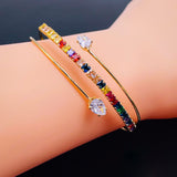 Rainbow Multi Color Drop Cubic Zirconia Cuff Kada Bracelet for Women