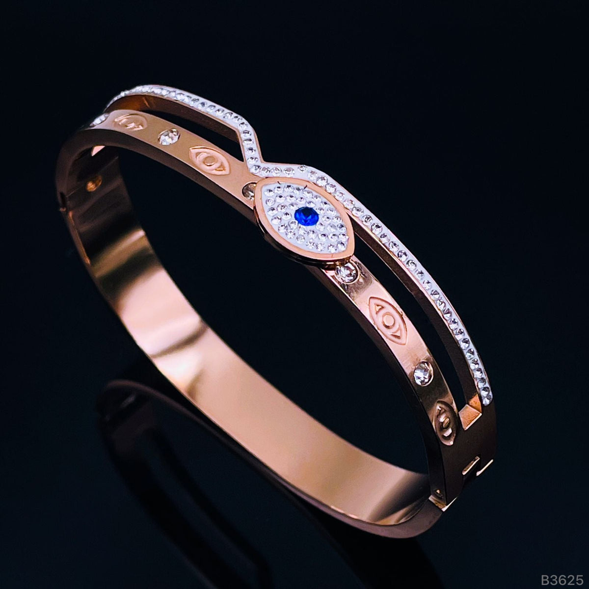 Evil Eye Rose Gold Stainless Steel Openable Kada Bracelet for Women